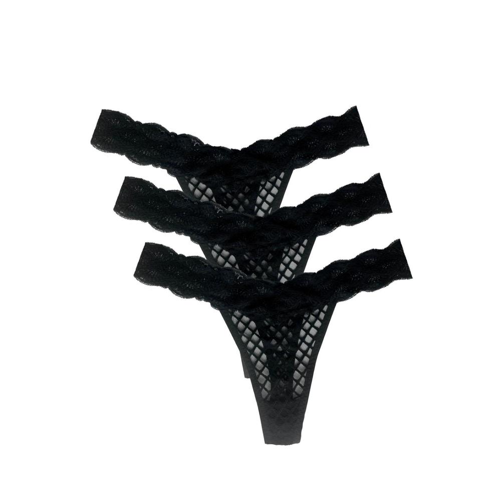 NEW TITOV women's one size 3 pack lace thongs in black